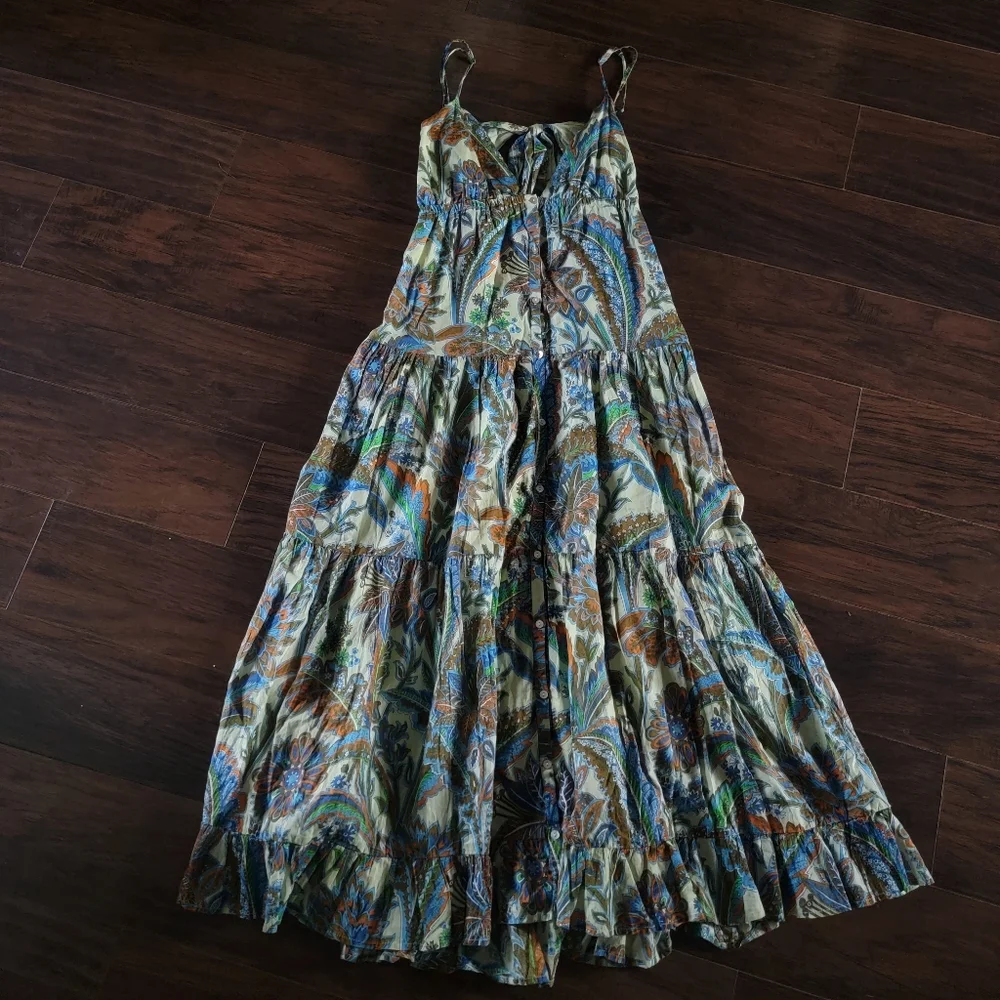 House of Harlow Cutout Tie Empire Waist Floral Paisley Beach Summer‎ Maxi Dress - Picture 10 of 15